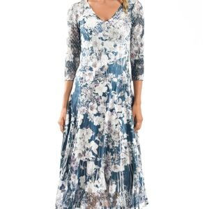 Komarov Lace Sleeve Charmeuse & Chiffon Cocktail Dress